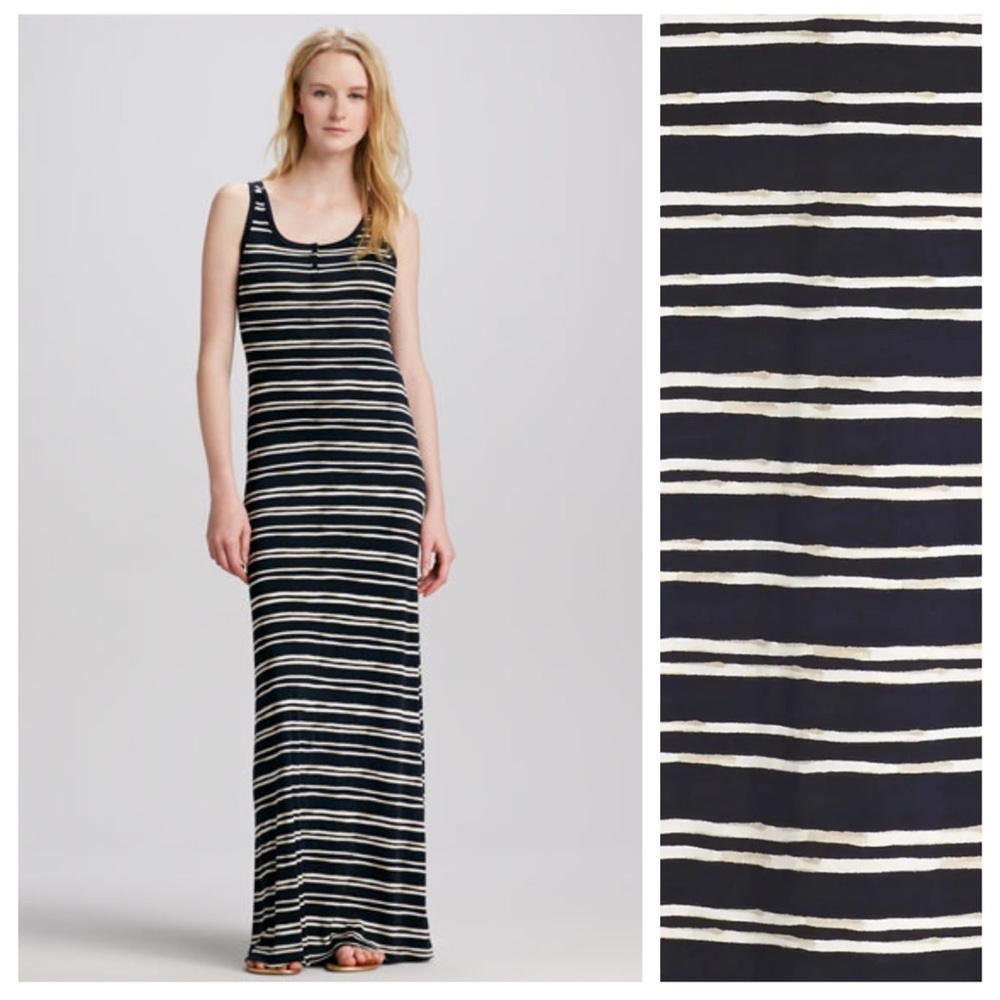 Tory Burch Jessica Blue Striped Silk Maxi Dress